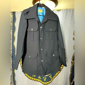 Vintage Levis Panatela Jacket Mens Large Navy Blue Button Up Military Blazer